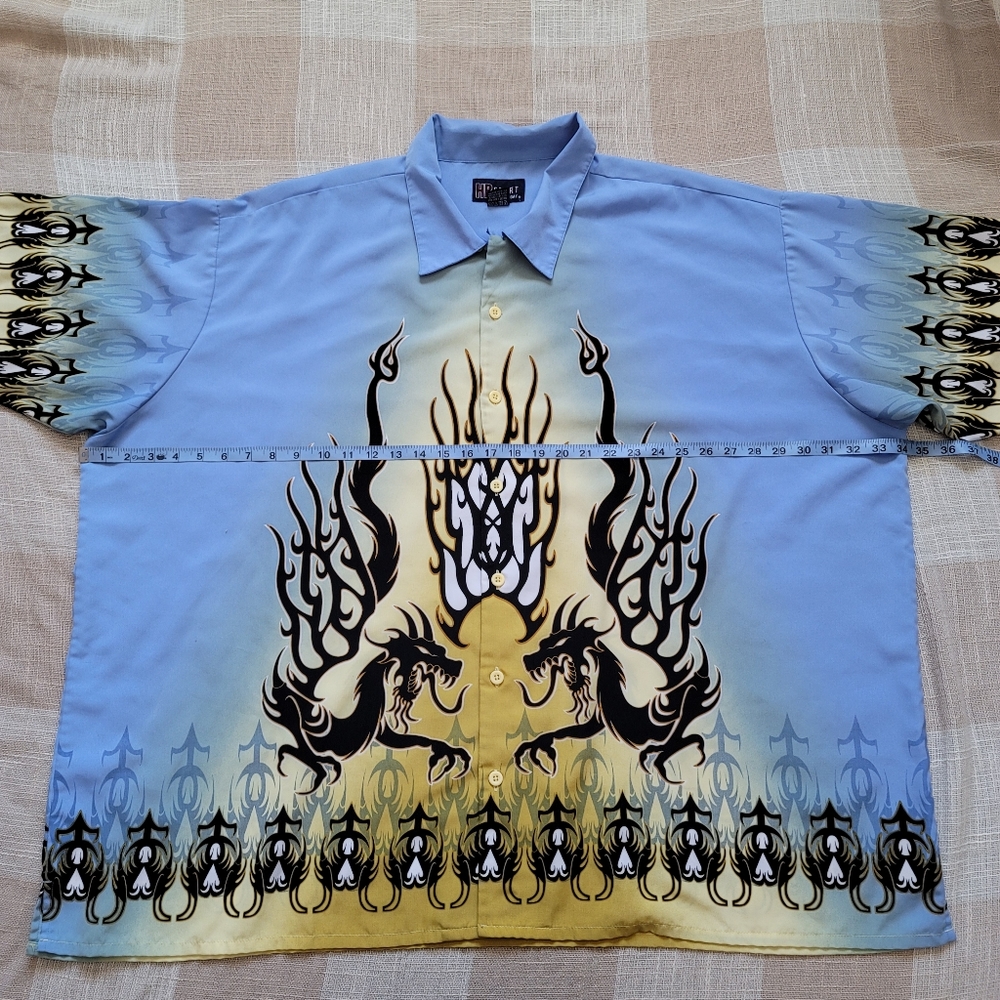 NWOT y2k Dragon Fire & Flames Hawaiian Shirt - Picture 7 of 11